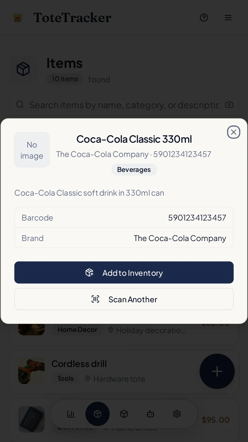 The product details a barcode lookup found