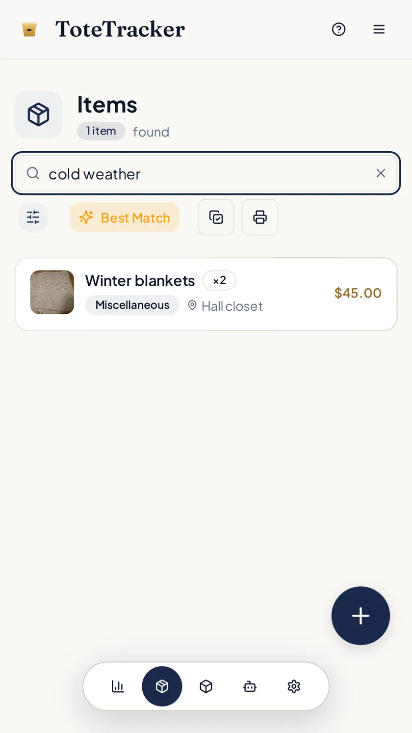 Smart Search results for 'cold weather': the winter blankets, found in the hall closet